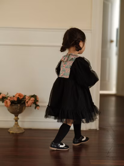 Vestido para niñas Falda de gasa negra Vestido de princesa para niños Falda tutú Aisha de estilo extranjero