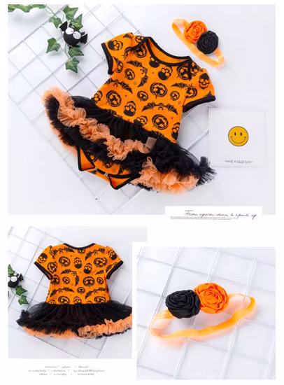 Monos de calabaza de Halloween para niñas, falda de encaje tutú con diadema Esg16387