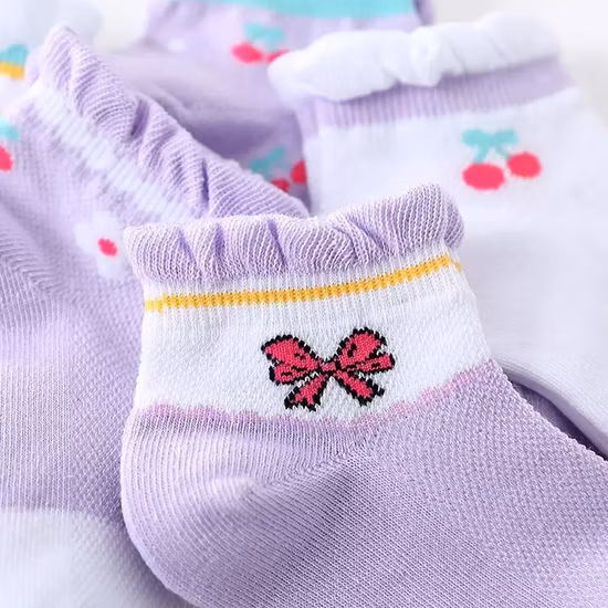 Calcetines tobilleros de princesa para bebé, calcetines de punto para bebé con lazo de cereza púrpura y algodón para niñas pequeñas